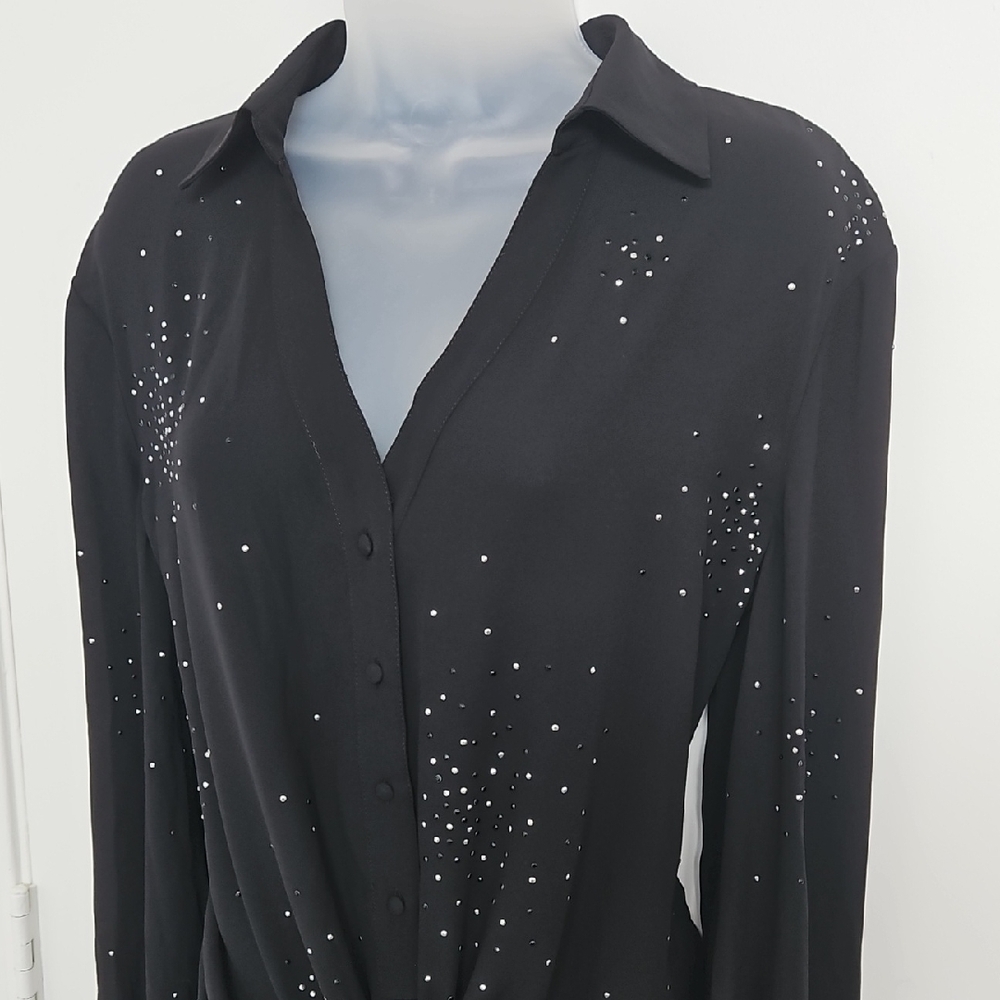NWT White House Black Market Embellished Tie-Front Blouse
